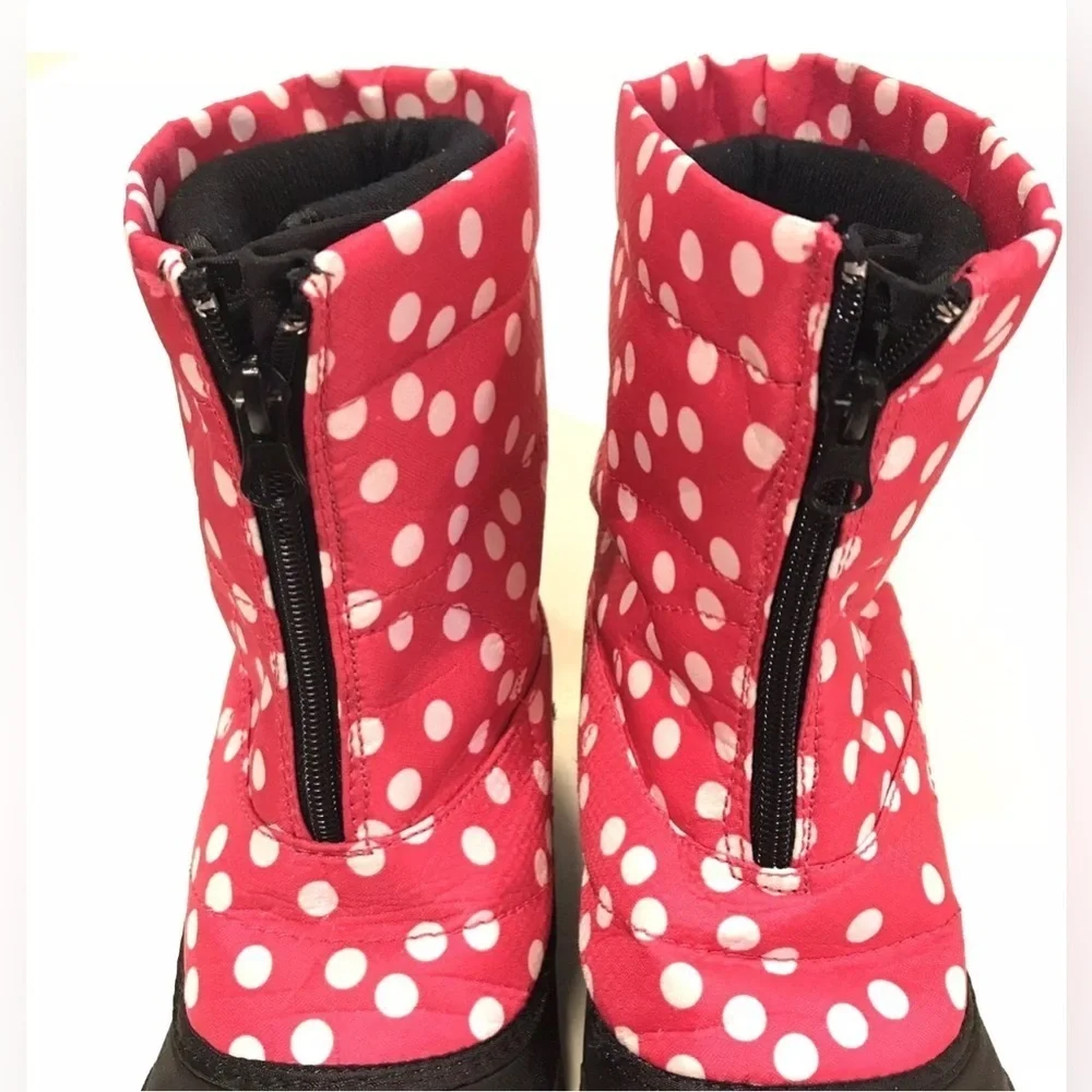 Itasca Snow Boots Big Girls Size 3 Black Pink Polka Dots Winter Insulated